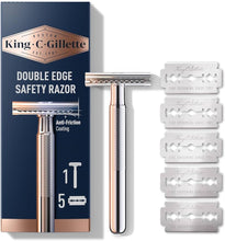 Load image into Gallery viewer, King C. Gillette Safety Razor Chrome Handle + 5 Platinum Double Edge Blades,16pk