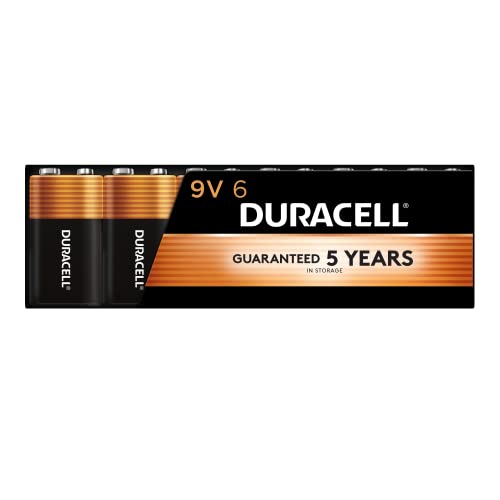 Duracell Coppertop 9V Battery, 6 Count Pack, 9-Volt Battery with Long-lasting Power, All-Purpose Alkaline 9V Battery for Household and Office Devices