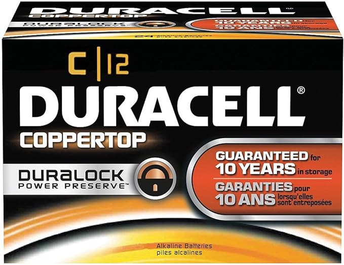 Duracell Coppertop Alkaline Batteries with Duralock Power Preserve Technology, C, 12 Count (Pack of 1)