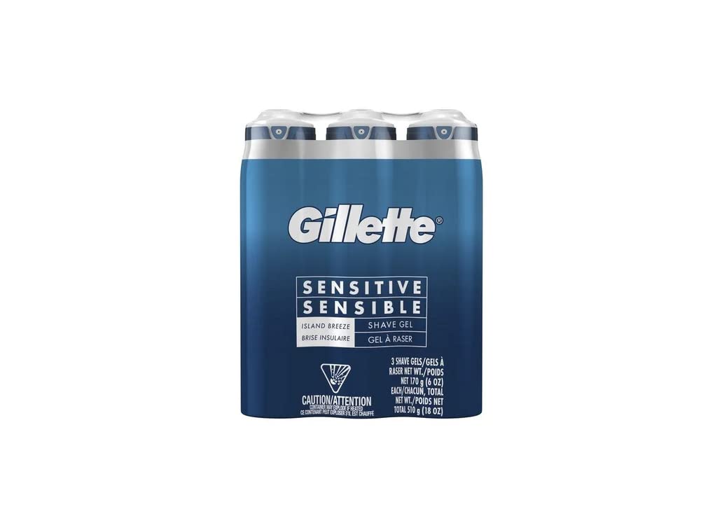 Gillette Sensitive Shave Gel 3 Pack Of 6 Oz Net Wt 18 Oz