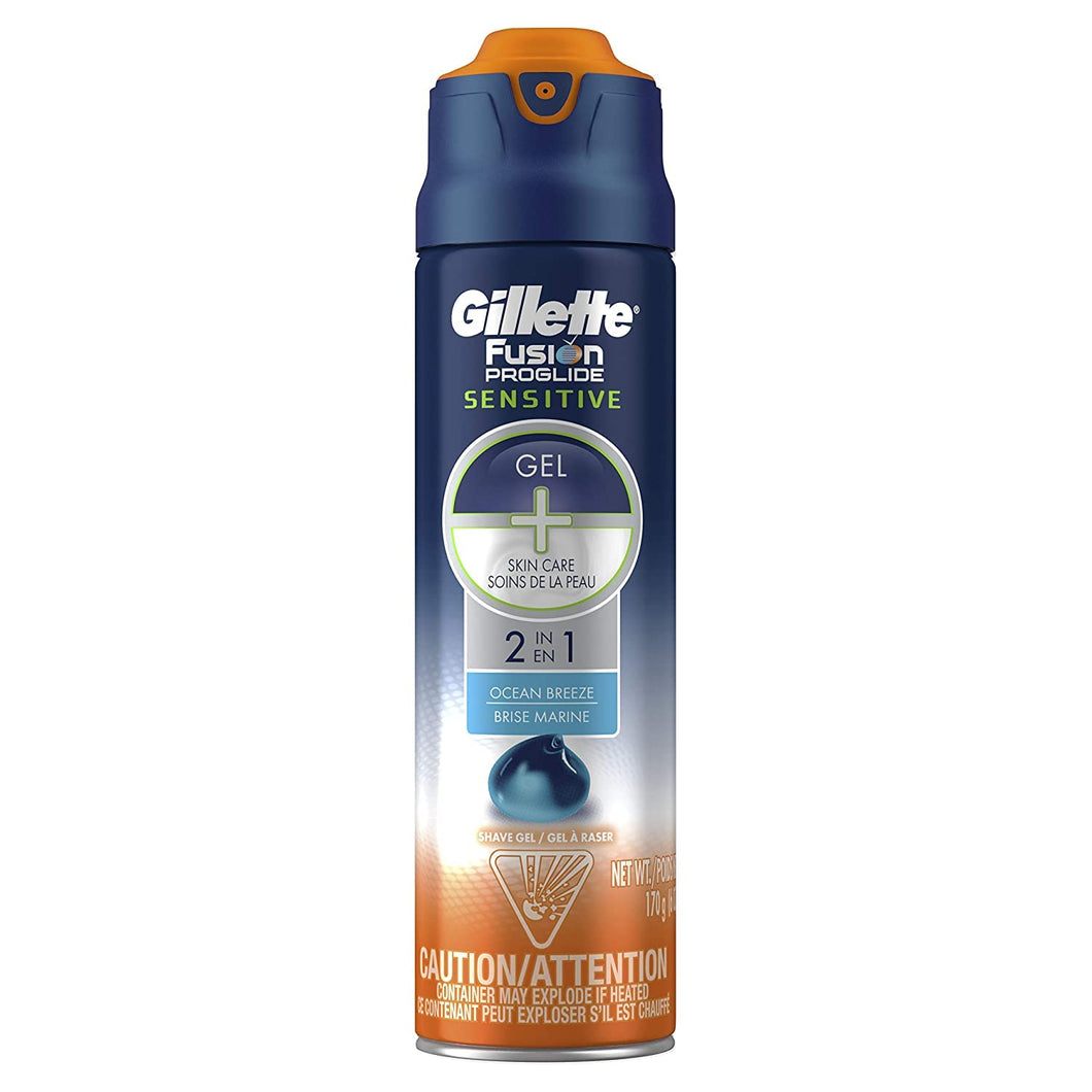 Gillette Fusion ProGlide Sensitive Shave Gel + Skin Care Ocean Breeze - 6 oz, Pack of 2