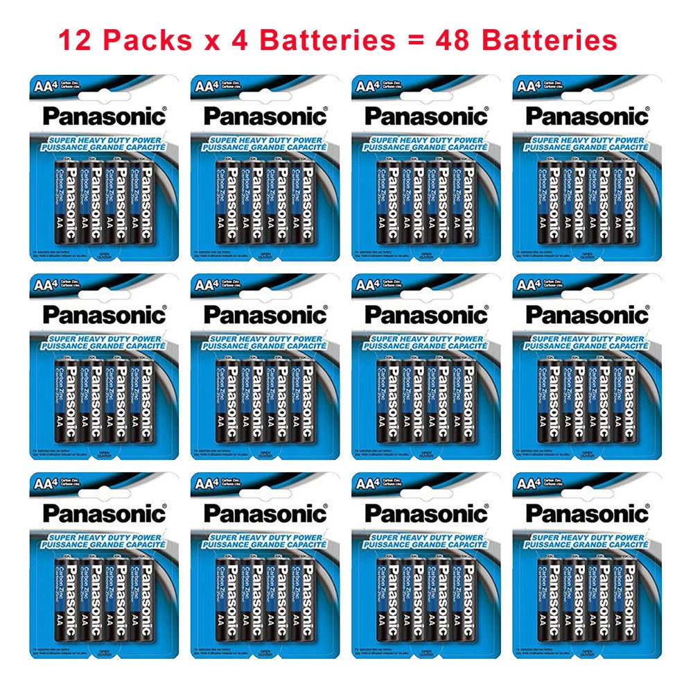 48x Panasonic AA Batteries Super Heavy Duty Carbon Zinc Fresh New Retail Bulk