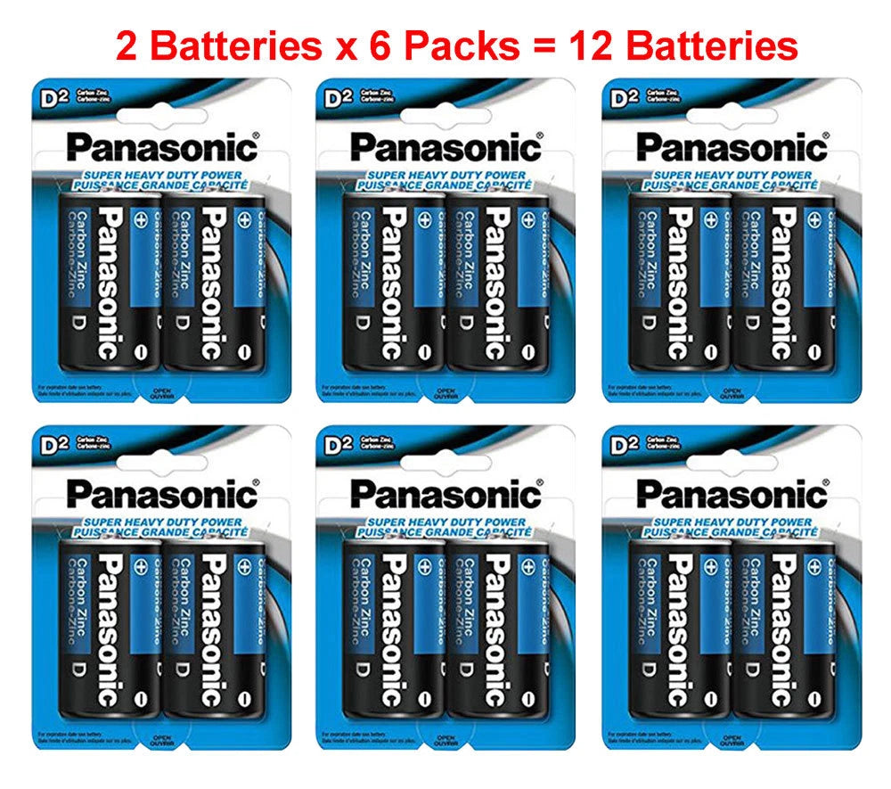 12x Panasonic Size D Batteries 1.5V Heavy Duty D2 x 6