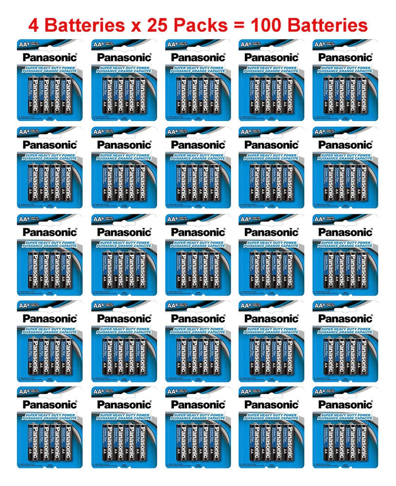 100x Panasonic AA Double A Heavy Duty Batteries 1.5v Wholesale Lot 4pk x 25