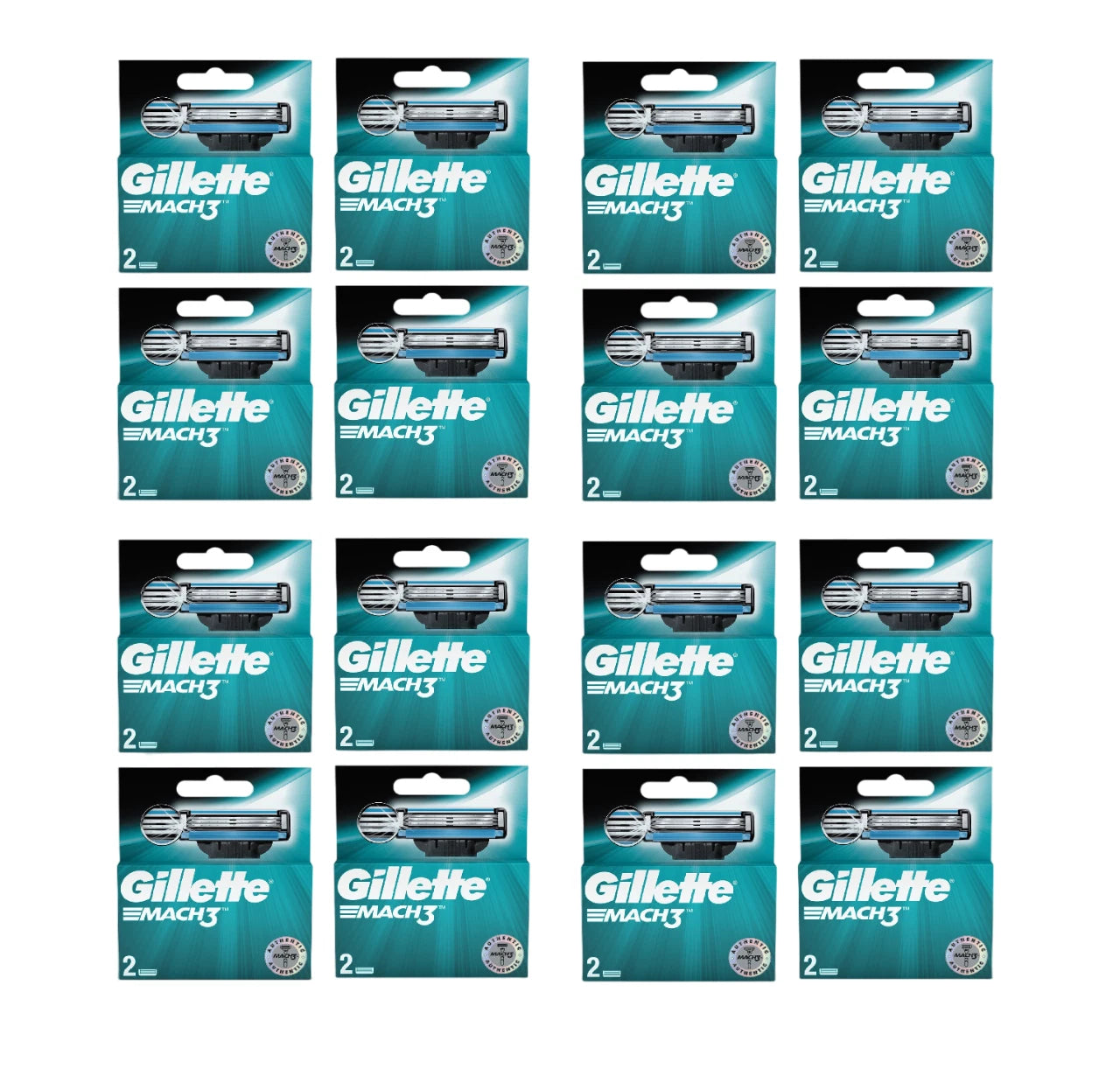 32 Count Gillette Mach3 Razor Blade Refill Cartridges for Mach 3 (16 P ...