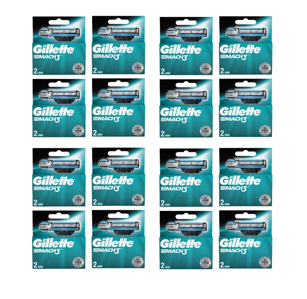 32 Count Gillette Mach3 Razor Blade Refill Cartridges for Mach 3 (16 Packs of 2)