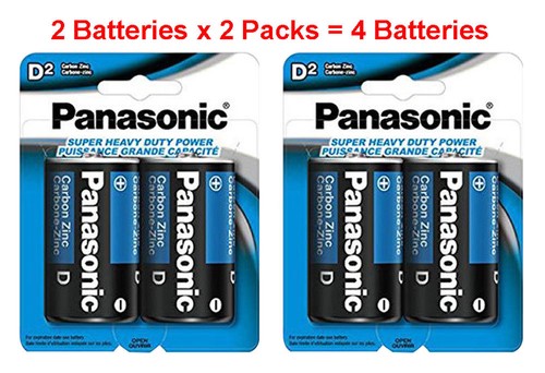 4x Panasonic Size D Batteries 1.5V Heavy Duty D2 x 2