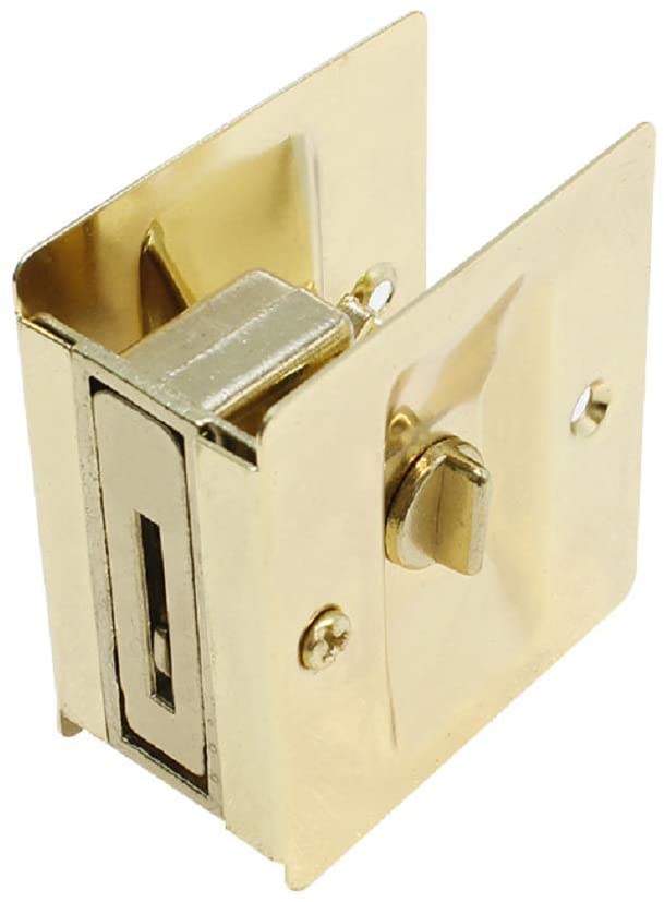 Litepak Pocket Door Lock Privacy Sliding Elegant Easy Install w Screws (1 Pack, Polished Brass)