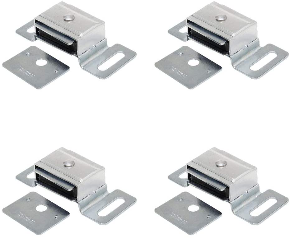Litepak Magnetic Catch for Cabinet Doors Cupboards Drawers Shutters w/Metal Housing + Strike Plate & Screws (4 Pack)
