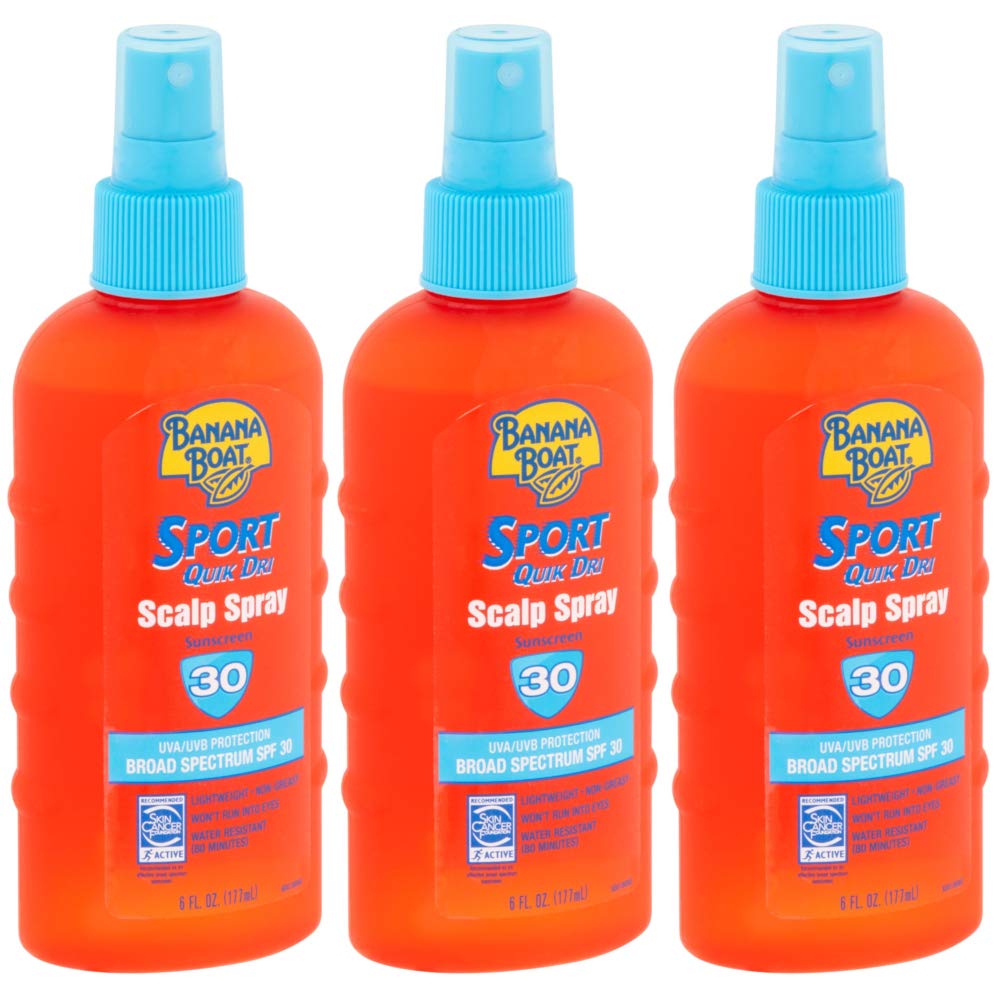 Quik Dri Scalp Spray Sunscreen by Banana Boat - SPF 30, 6 Ounces each (Value Pack of 3)