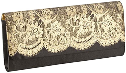 Women Clutch Envelope Handbag Party Elegant Black Gold Lace Evening Purse Bag Nylon Satin Interior