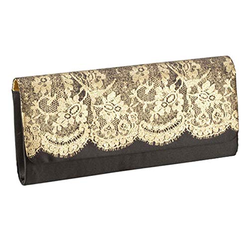 Womens Clutch Purse Elegant Black Gold Lace Evening Bag Nylon Satin Interior(Pack of 10)