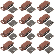 Load image into Gallery viewer, Litepak Magnetic Catch for Cabinets Doors Cupboards Drawers Shutters w/Plastic Housing + Strike Plate &amp; Screws (12 Pack, Brown Finish)
