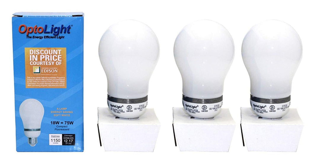 18W Optolight CFL Light Bulb 2700K Warm White 75 Watt Equivalent (3-Pack)