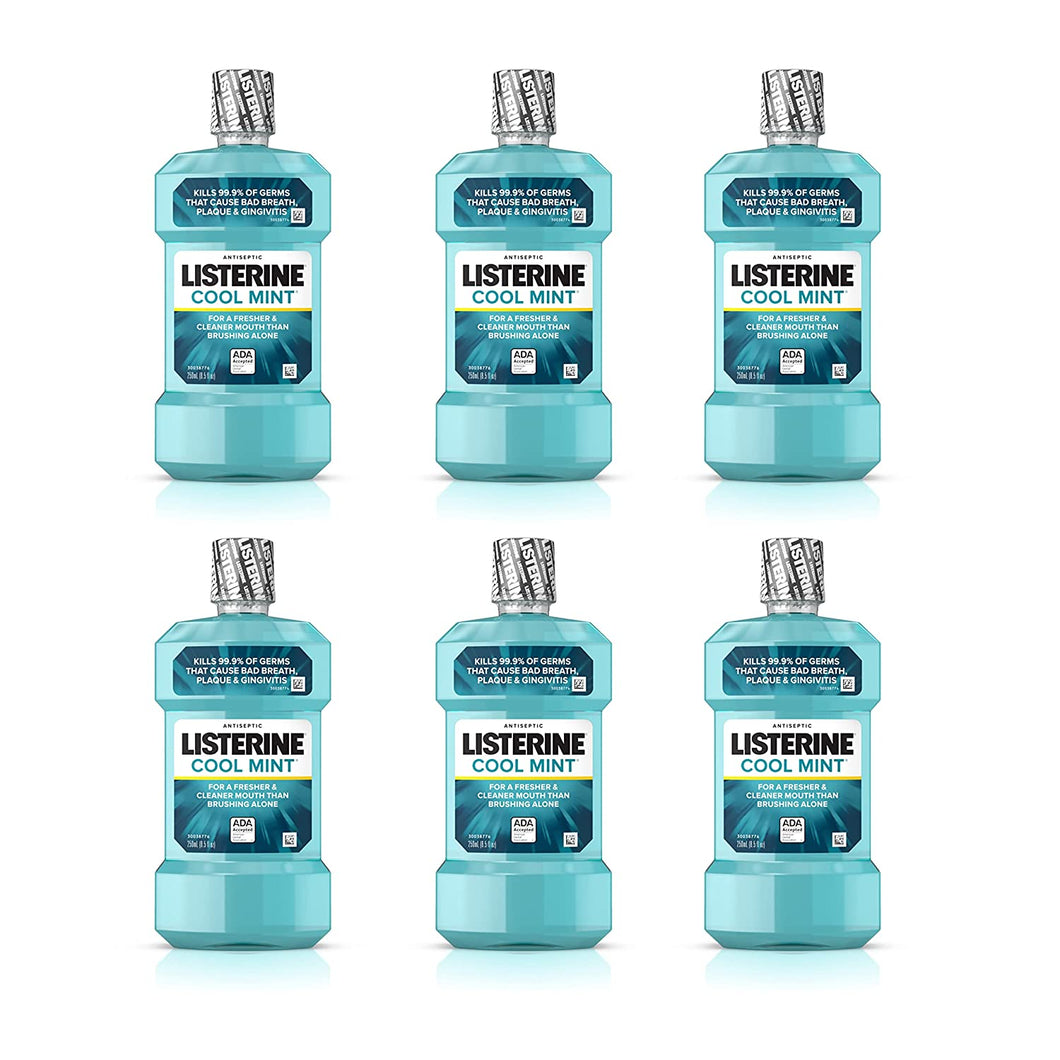 Listerine Mouthwash Cool Mint Antiseptic Oral Care 250ml - 6 Pack