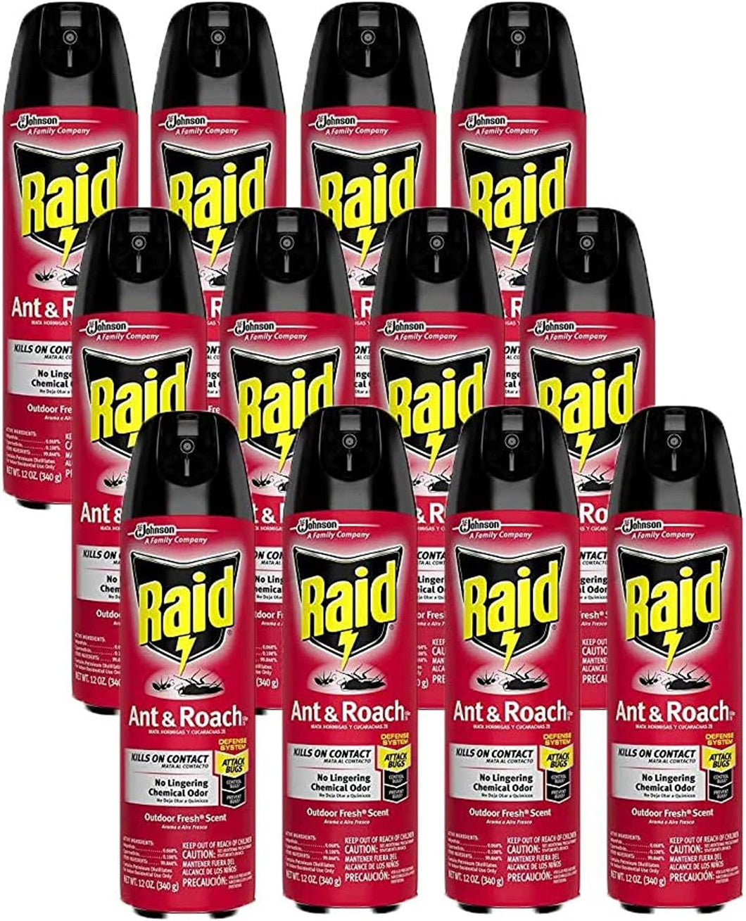 Raid Ant & Roach Killer Spray for Listed Bugs, Insect, Spider, For Indoor Use, Fresh Scent, 12 Oz, Pack of 12