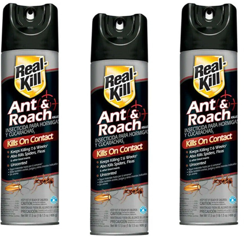 Real Kill Ant and Roach Insect Killer Aerosol Spray 17.5 oz - 3 Pack